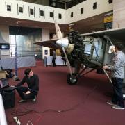 Adam Metallo (left) and Vincent Rossi of the Smithsonian X 3D scan the Spirit of St. Louis at the Museum in Washington, DC.